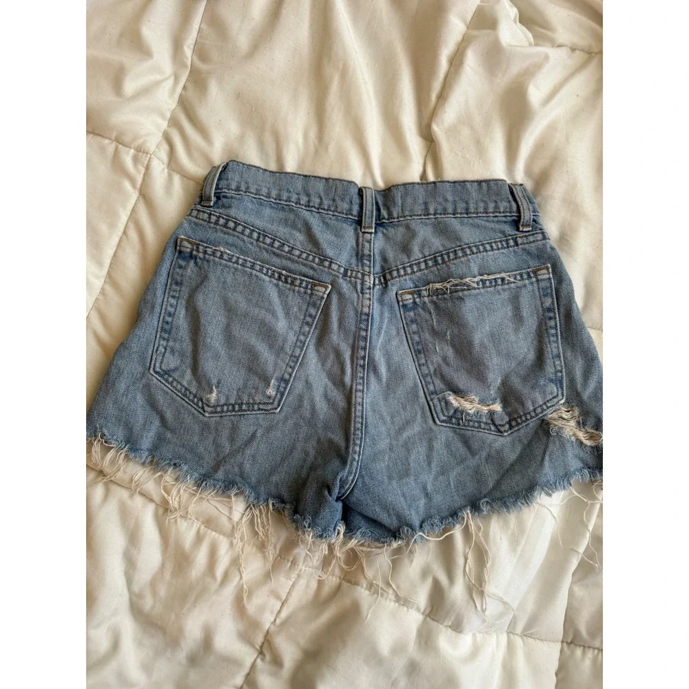 Reformation Women's Blue Dixie High Rise Distressed Denim Shorts Size 25